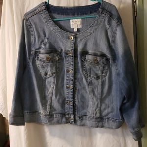 Distressed cropped jean jacket